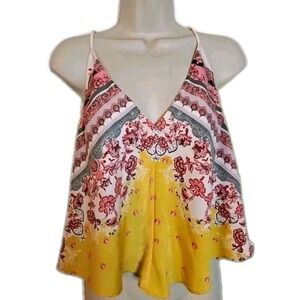 Free People Intimately Womens XS Satin Runaround Print Cami Tank Blouse Festival